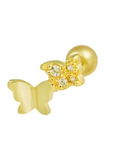 Piercing dos mariposas circonitas oro de 14K