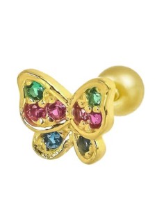 Piercing mariposa circonitas colores oro de 14K
