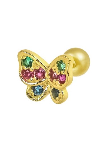 Piercing mariposa circonitas colores oro de 14K
