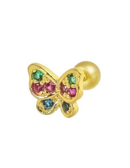 Piercing mariposa circonitas colores oro de 14K