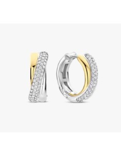 Pendientes Brillo Doble en plata bicolor con circonitas