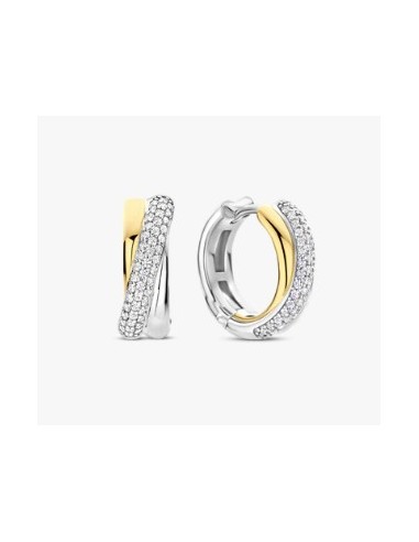 Pendientes Brillo Doble en plata bicolor con circonitas