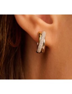 Pendientes Brillo Doble en plata bicolor con circonitas 2