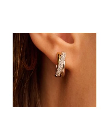 Pendientes Brillo Doble en plata bicolor con circonitas