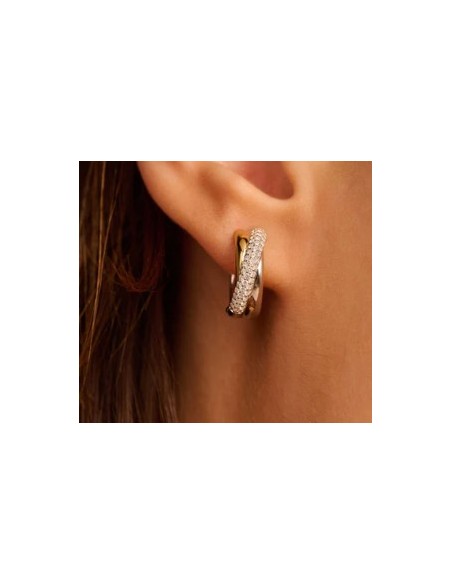 Pendientes Brillo Doble en plata bicolor con circonitas