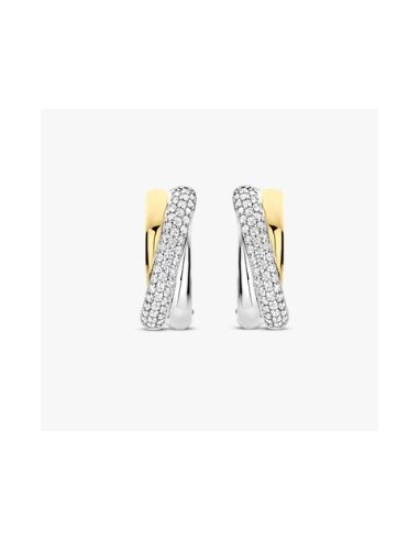 Pendientes Brillo Doble en plata bicolor con circonitas