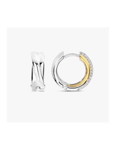 Pendientes Brillo Doble en plata bicolor con circonitas