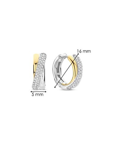 Pendientes Brillo Doble en plata bicolor con circonitas