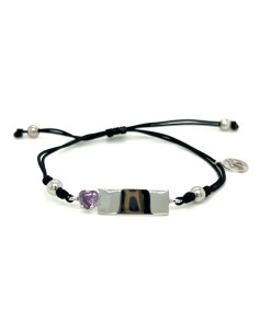 PULSERA PLACA LISA CORAZÓN LILA PLATA DE 1ª LEY