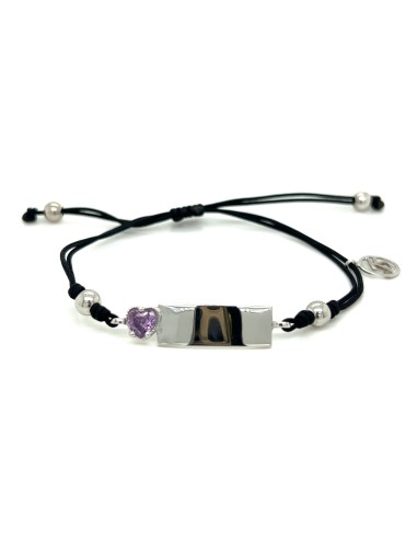 PULSERA PLACA LISA CORAZÓN LILA PLATA DE 1ª LEY