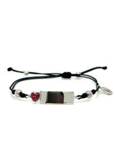 PULSERA PLACA LISA CORAZÓN ROJO PLATA DE 1ª LEY