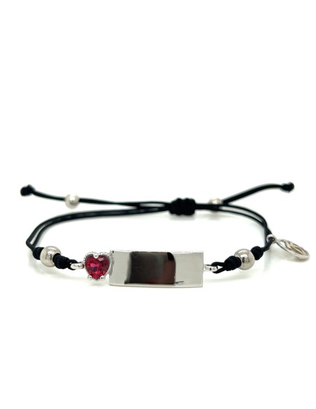 PULSERA PLACA LISA CORAZÓN ROJO PLATA DE 1ª LEY