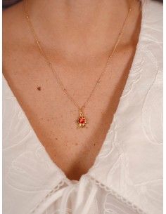COLGANTE ROSA ROJA ORO AMARILLO DE 18K