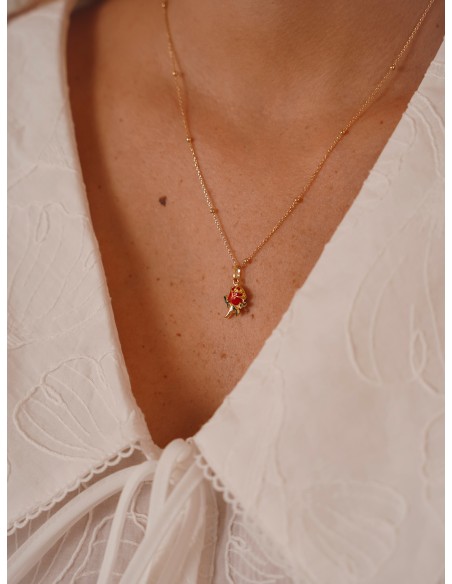 COLGANTE ROSA ROJA ORO AMARILLO DE 18K