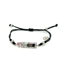 PULSERA PLACA CORAZÓN ROSA PLATA DE 1ª LEY