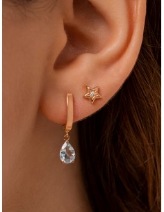 PENDIENTES ARO AGUAMARINA 7X5MM ORO 18K