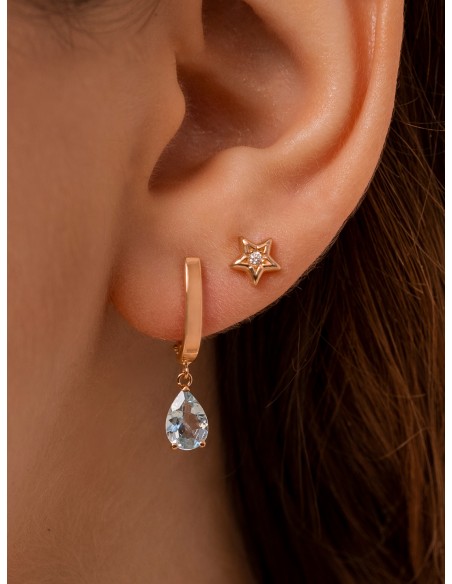 PENDIENTES ARO AGUAMARINA 7X5MM ORO 18K